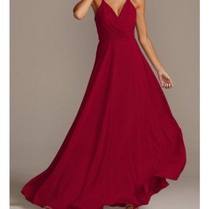 David's Bridal Spaghetti Strap Full Skirt Bridesmaid Dress F20064- Wine, Size 22